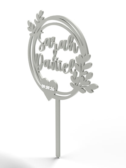 Hochzeit Cake Topper "Doppelkranz mit Blättern" Personalisiert - Happy Bumblebee