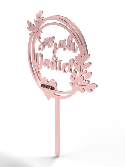 Hochzeit Cake Topper "Doppelkranz mit Blättern" Personalisiert - Happy Bumblebee