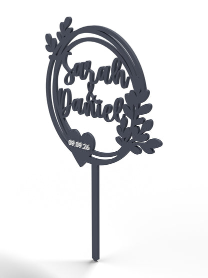 Hochzeit Cake Topper "Doppelkranz mit Blättern" Personalisiert - Happy Bumblebee