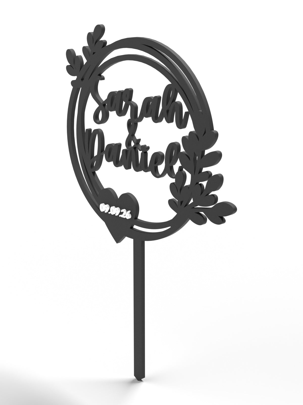 Hochzeit Cake Topper "Doppelkranz mit Blättern" Personalisiert - Happy Bumblebee
