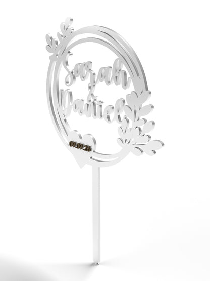 Hochzeit Cake Topper "Doppelkranz mit Blättern" Personalisiert - Happy Bumblebee