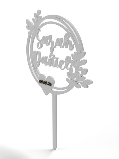 Hochzeit Cake Topper "Doppelkranz mit Blättern" Personalisiert - Happy Bumblebee