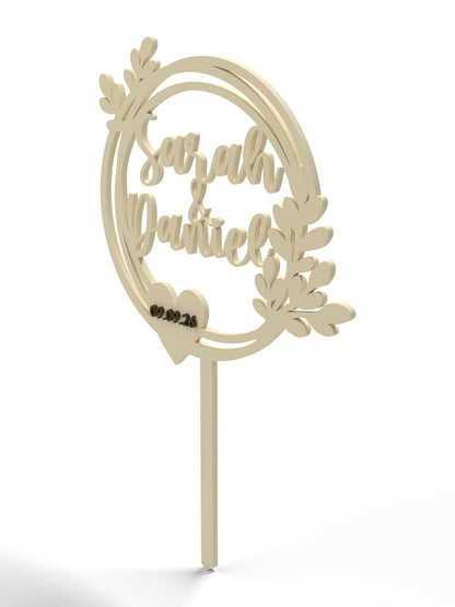 Hochzeit Cake Topper "Doppelkranz mit Blättern" Personalisiert - Happy Bumblebee