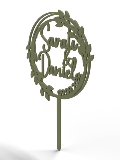 Hochzeit Cake Topper "Lorbeerkranz" Personalisiert - Happy Bumblebee