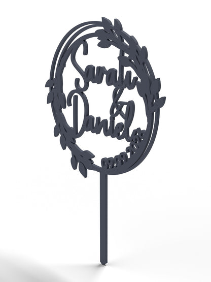 Hochzeit Cake Topper "Lorbeerkranz" Personalisiert - Happy Bumblebee
