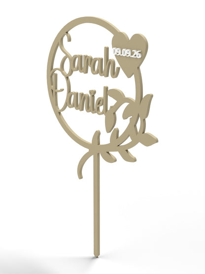 Hochzeit Cake Topper "Kranz mit Zweig" Personalisiert - Happy Bumblebee