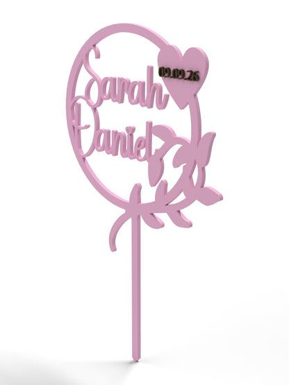Hochzeit Cake Topper "Kranz mit Zweig" Personalisiert - Happy Bumblebee