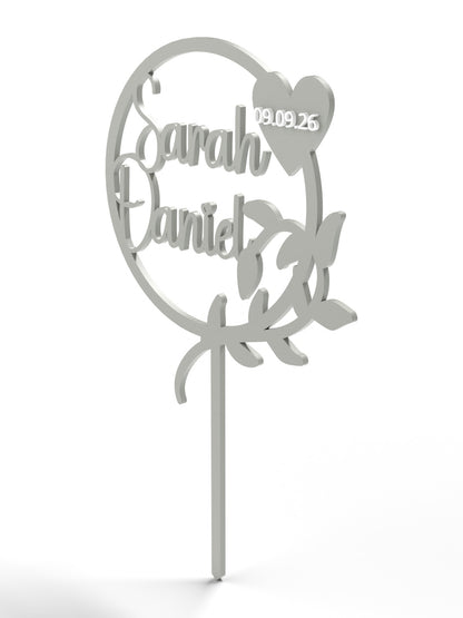 Hochzeit Cake Topper "Kranz mit Zweig" Personalisiert - Happy Bumblebee