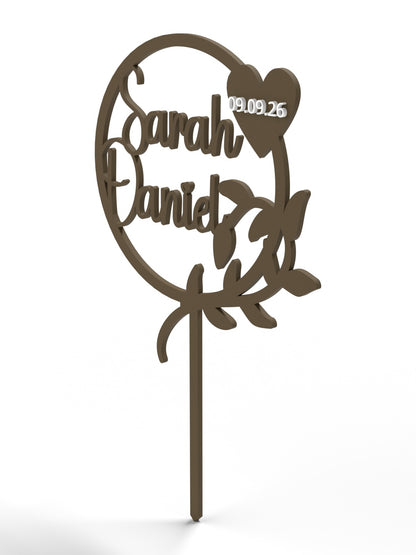Hochzeit Cake Topper "Kranz mit Zweig" Personalisiert - Happy Bumblebee
