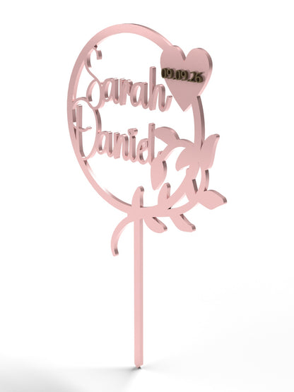 Hochzeit Cake Topper "Kranz mit Zweig" Personalisiert - Happy Bumblebee
