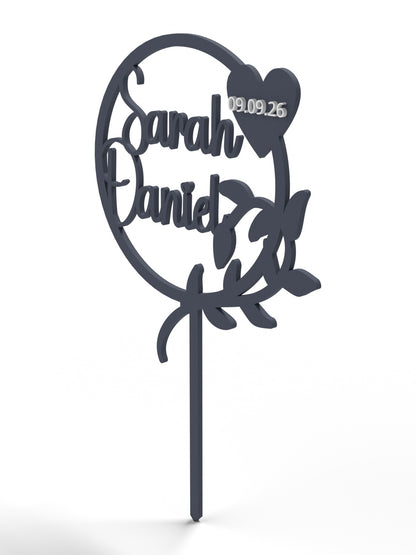 Hochzeit Cake Topper "Kranz mit Zweig" Personalisiert - Happy Bumblebee