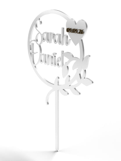 Hochzeit Cake Topper "Kranz mit Zweig" Personalisiert - Happy Bumblebee