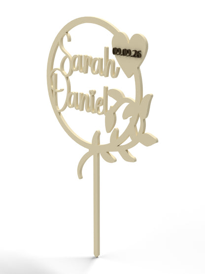 Hochzeit Cake Topper "Kranz mit Zweig" Personalisiert - Happy Bumblebee
