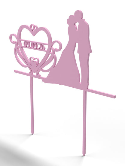 Hochzeit Cake Topper "Brautpaar mit Datumsherz" Personalisiert - Happy Bumblebee