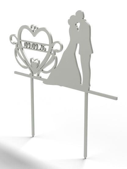 Hochzeit Cake Topper "Brautpaar mit Datumsherz" Personalisiert - Happy Bumblebee