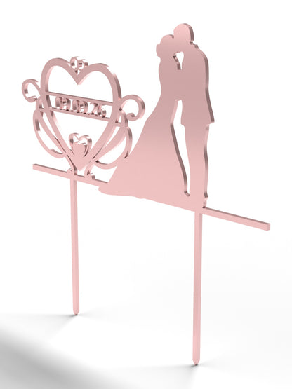 Hochzeit Cake Topper "Brautpaar mit Datumsherz" Personalisiert - Happy Bumblebee