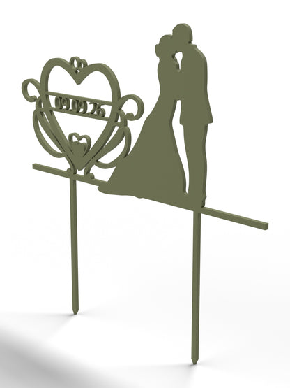 Hochzeit Cake Topper "Brautpaar mit Datumsherz" Personalisiert - Happy Bumblebee