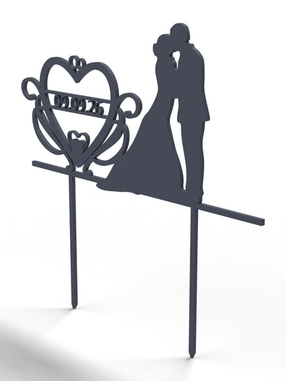 Hochzeit Cake Topper "Brautpaar mit Datumsherz" Personalisiert - Happy Bumblebee