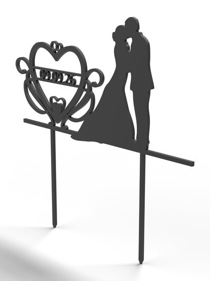 Hochzeit Cake Topper "Brautpaar mit Datumsherz" Personalisiert - Happy Bumblebee