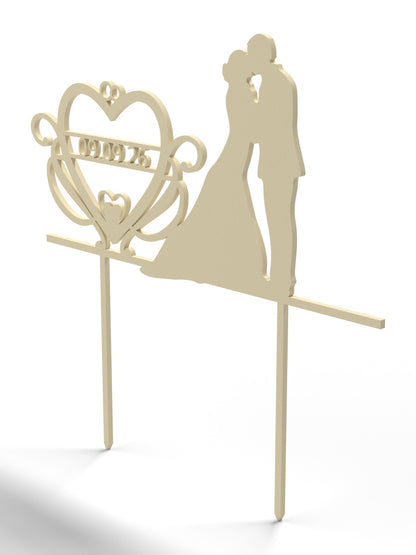 Hochzeit Cake Topper "Brautpaar mit Datumsherz" Personalisiert - Happy Bumblebee
