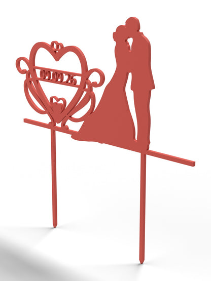 Hochzeit Cake Topper "Brautpaar mit Datumsherz" Personalisiert - Happy Bumblebee