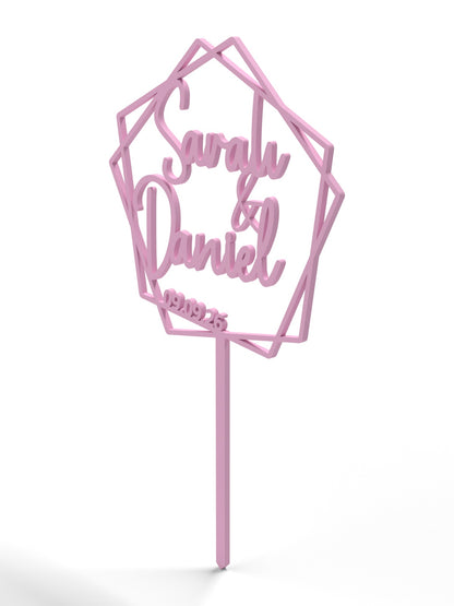 Hochzeit Cake Topper "Namen im Fünfeck" Personalisiert - Happy Bumblebee