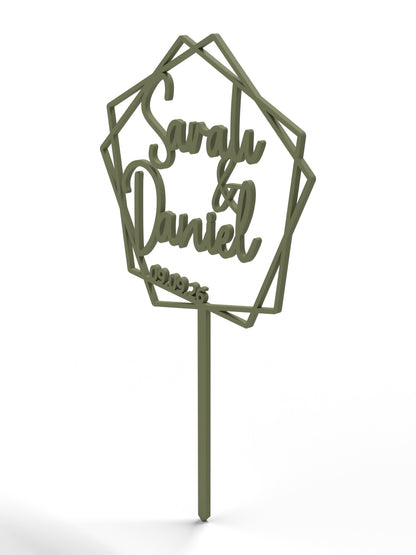 Hochzeit Cake Topper "Namen im Fünfeck" Personalisiert - Happy Bumblebee
