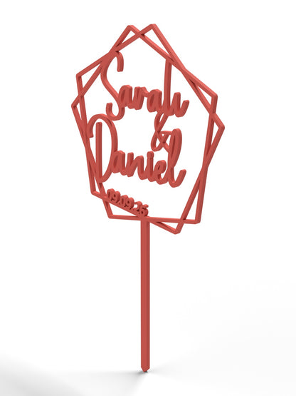 Hochzeit Cake Topper "Namen im Fünfeck" Personalisiert - Happy Bumblebee