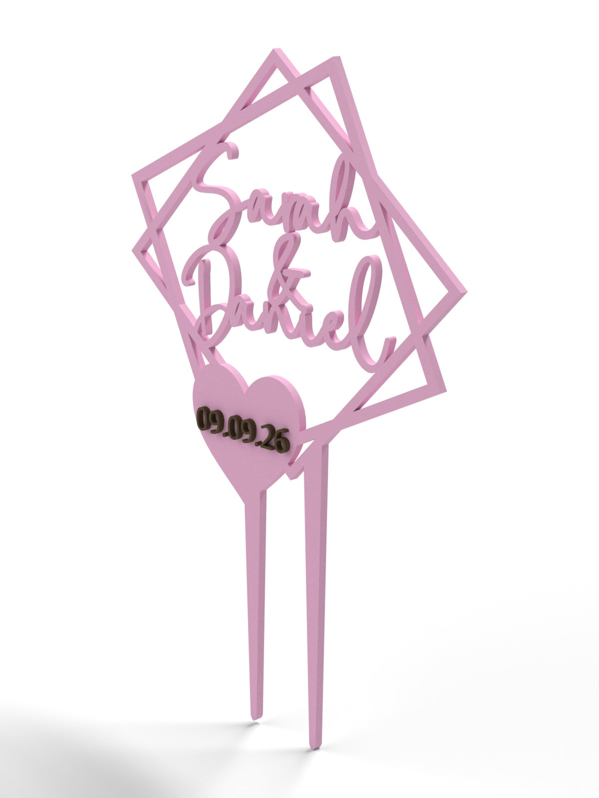 Hochzeit Cake Topper "Doppelquadrat mit Datumsherz" Personalisiert - Happy Bumblebee