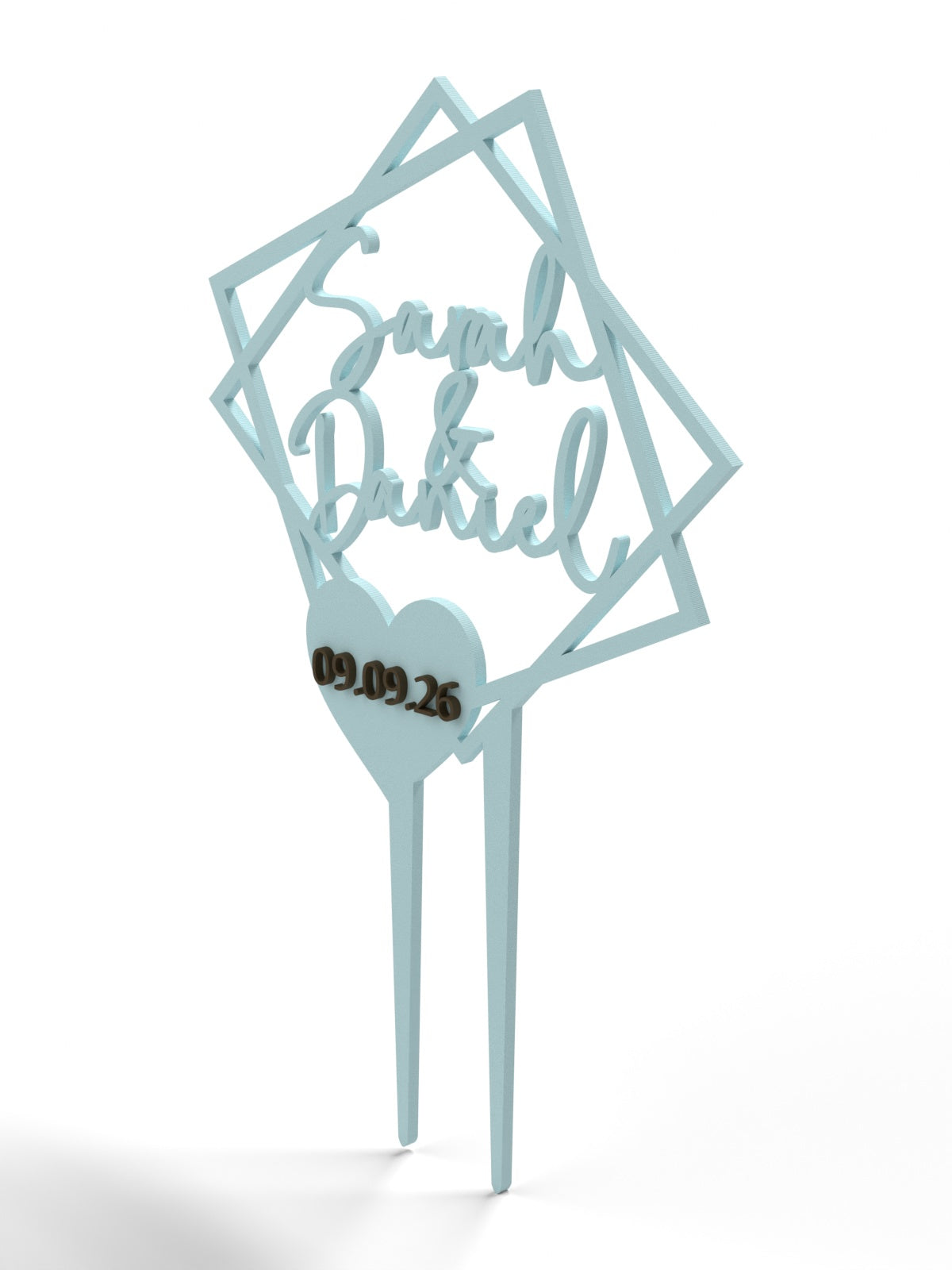 Hochzeit Cake Topper "Doppelquadrat mit Datumsherz" Personalisiert - Happy Bumblebee