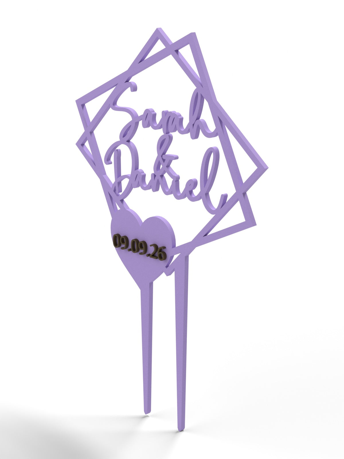 Hochzeit Cake Topper "Doppelquadrat mit Datumsherz" Personalisiert - Happy Bumblebee