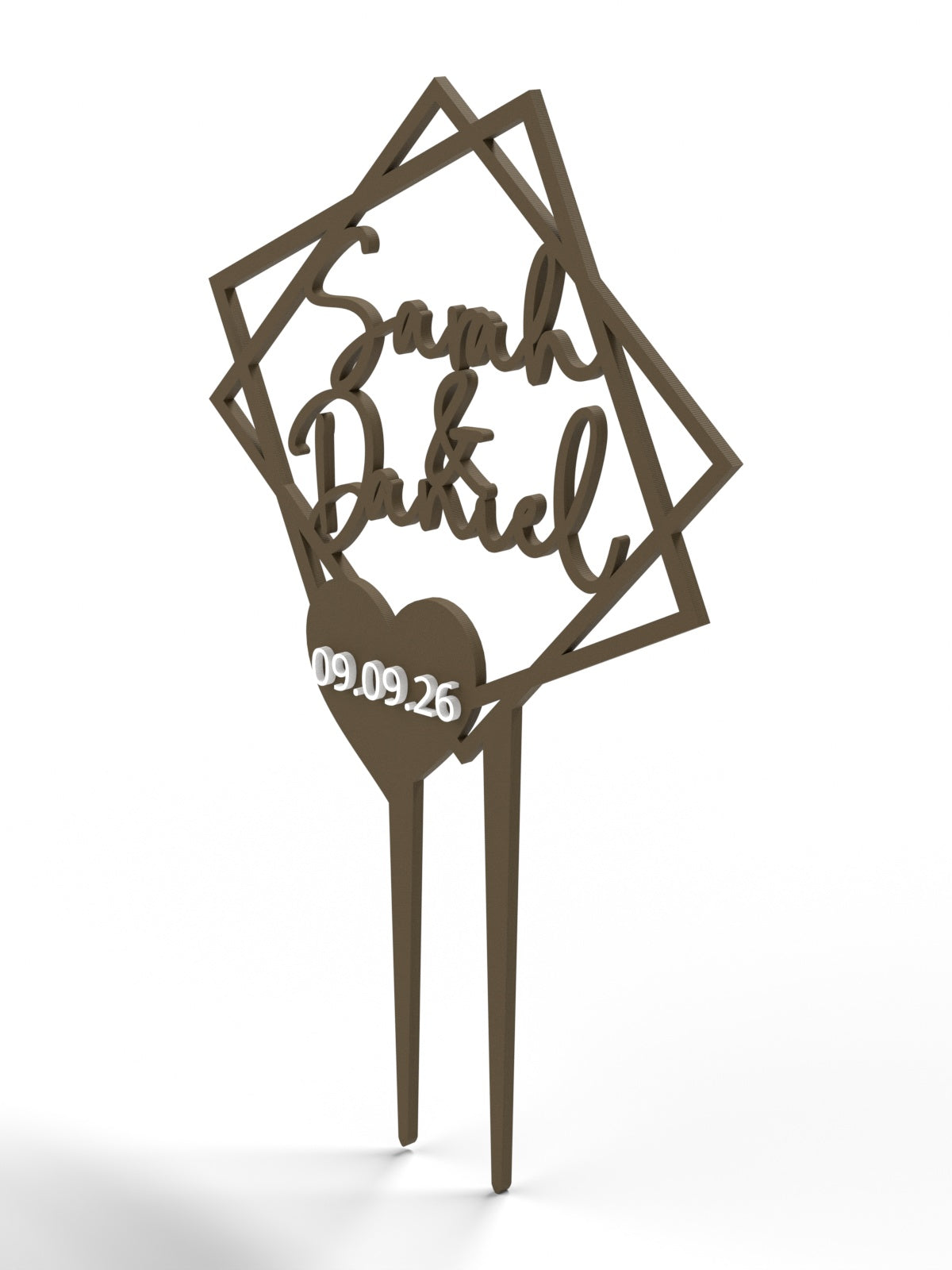 Hochzeit Cake Topper "Doppelquadrat mit Datumsherz" Personalisiert - Happy Bumblebee