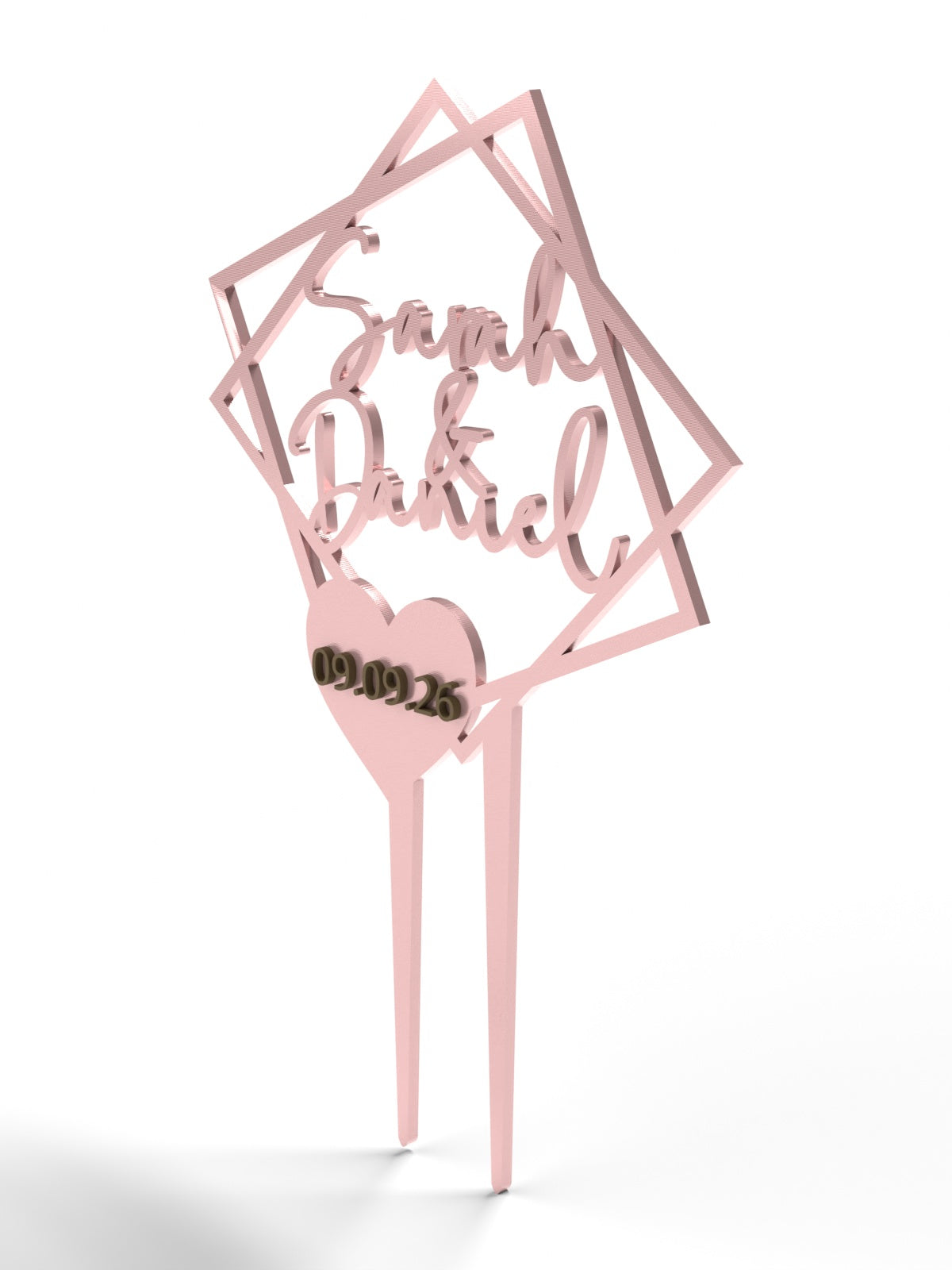 Hochzeit Cake Topper "Doppelquadrat mit Datumsherz" Personalisiert - Happy Bumblebee