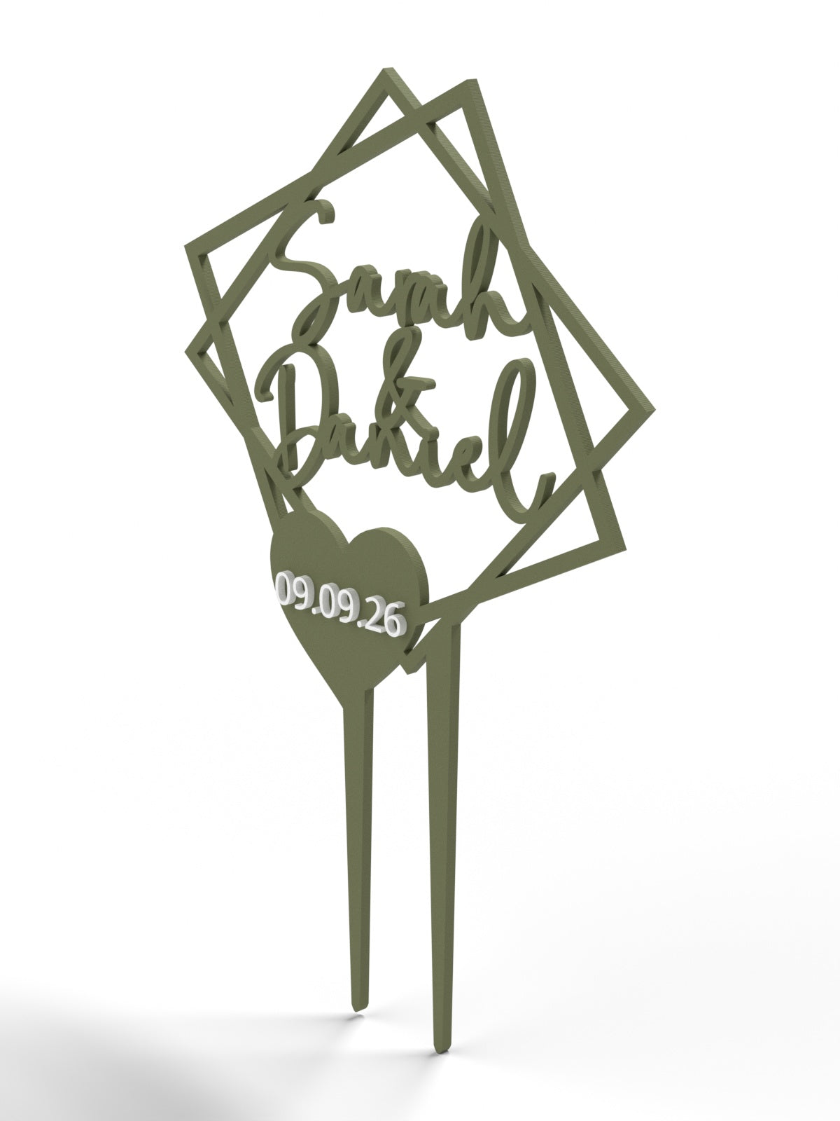 Hochzeit Cake Topper "Doppelquadrat mit Datumsherz" Personalisiert - Happy Bumblebee