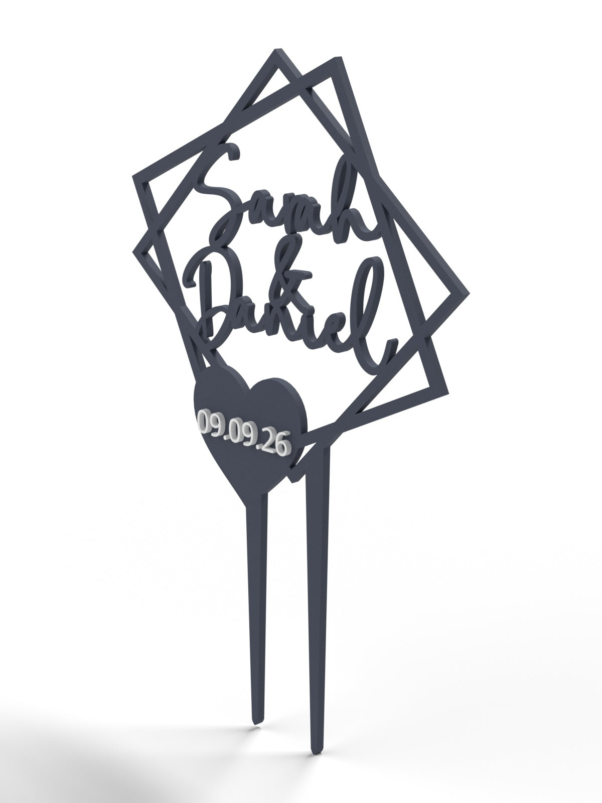 Hochzeit Cake Topper "Doppelquadrat mit Datumsherz" Personalisiert - Happy Bumblebee