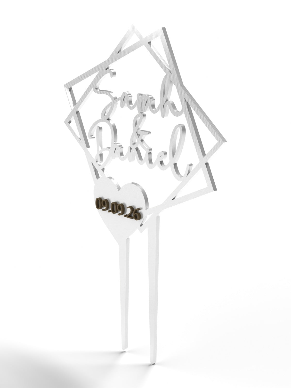 Hochzeit Cake Topper "Doppelquadrat mit Datumsherz" Personalisiert - Happy Bumblebee