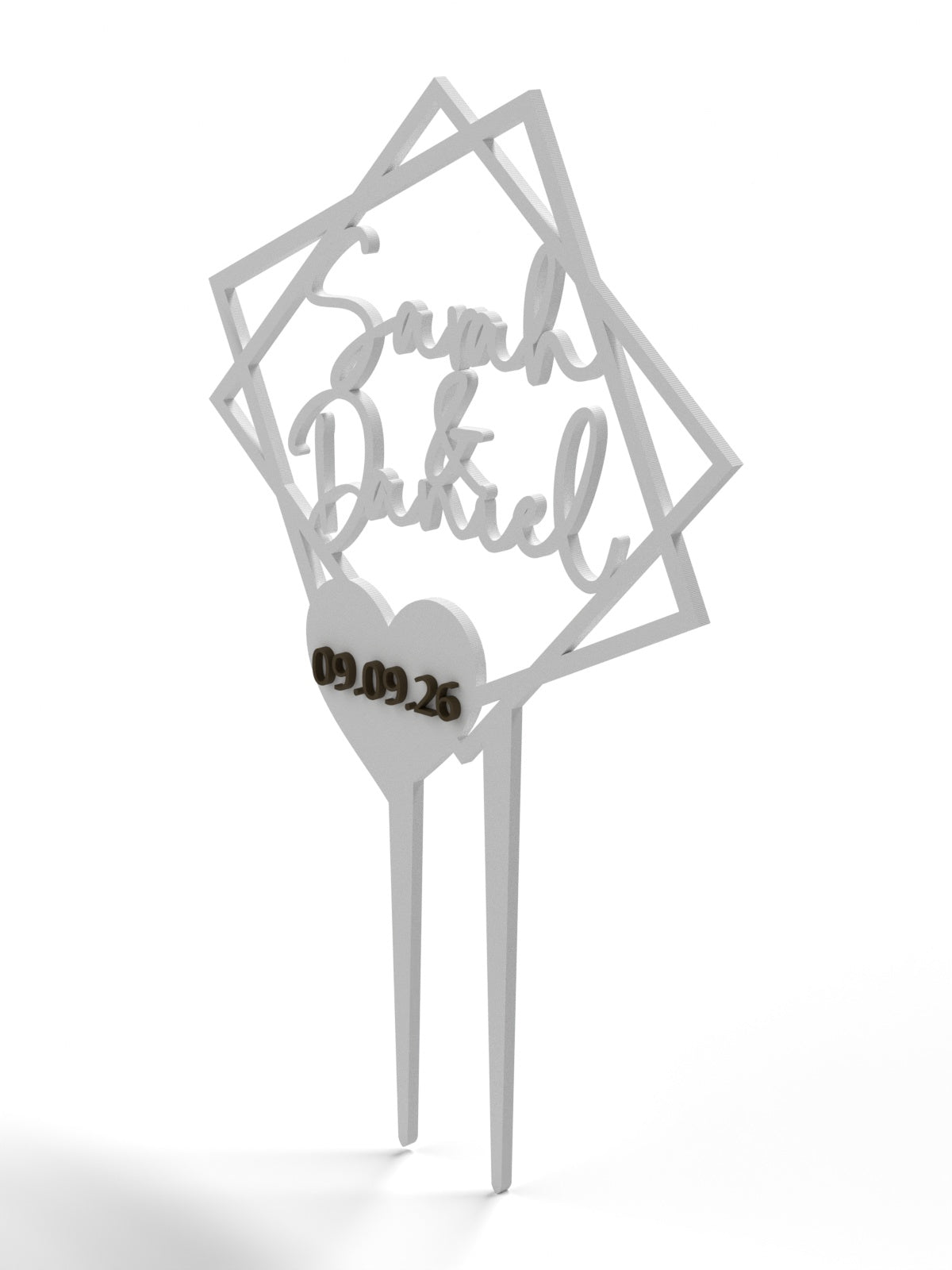 Hochzeit Cake Topper "Doppelquadrat mit Datumsherz" Personalisiert - Happy Bumblebee