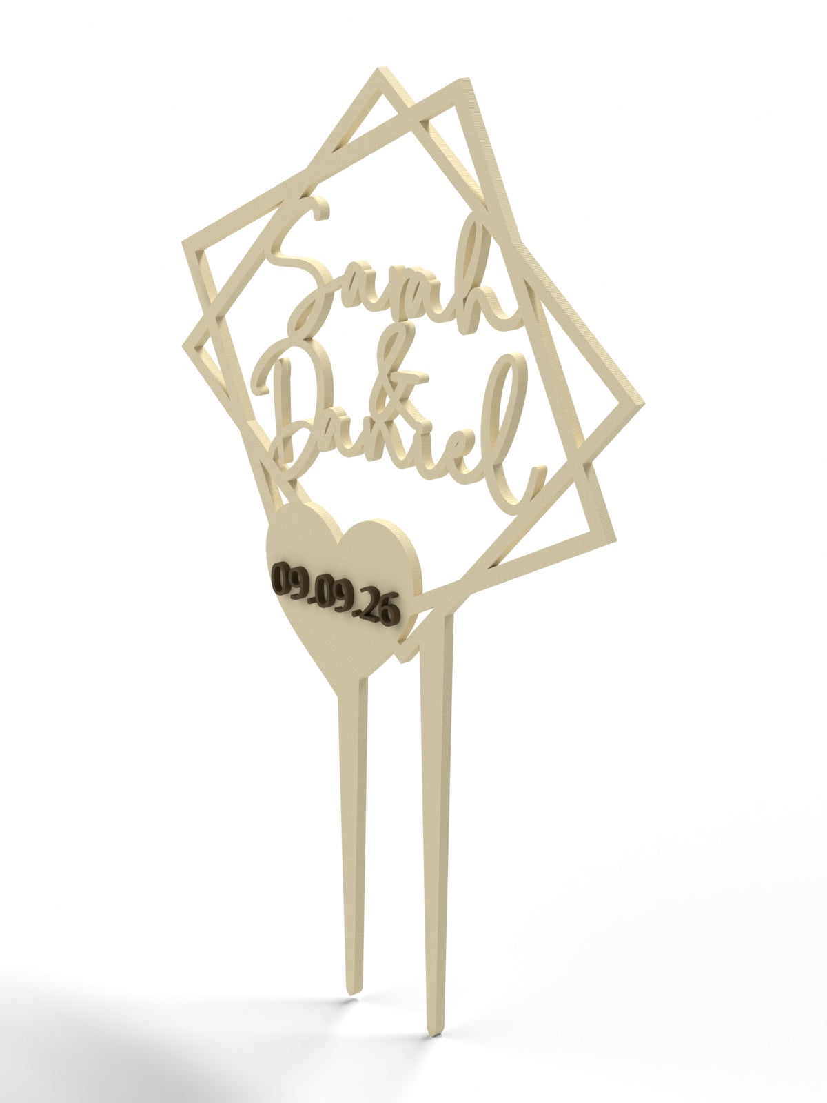 Hochzeit Cake Topper "Doppelquadrat mit Datumsherz" Personalisiert - Happy Bumblebee