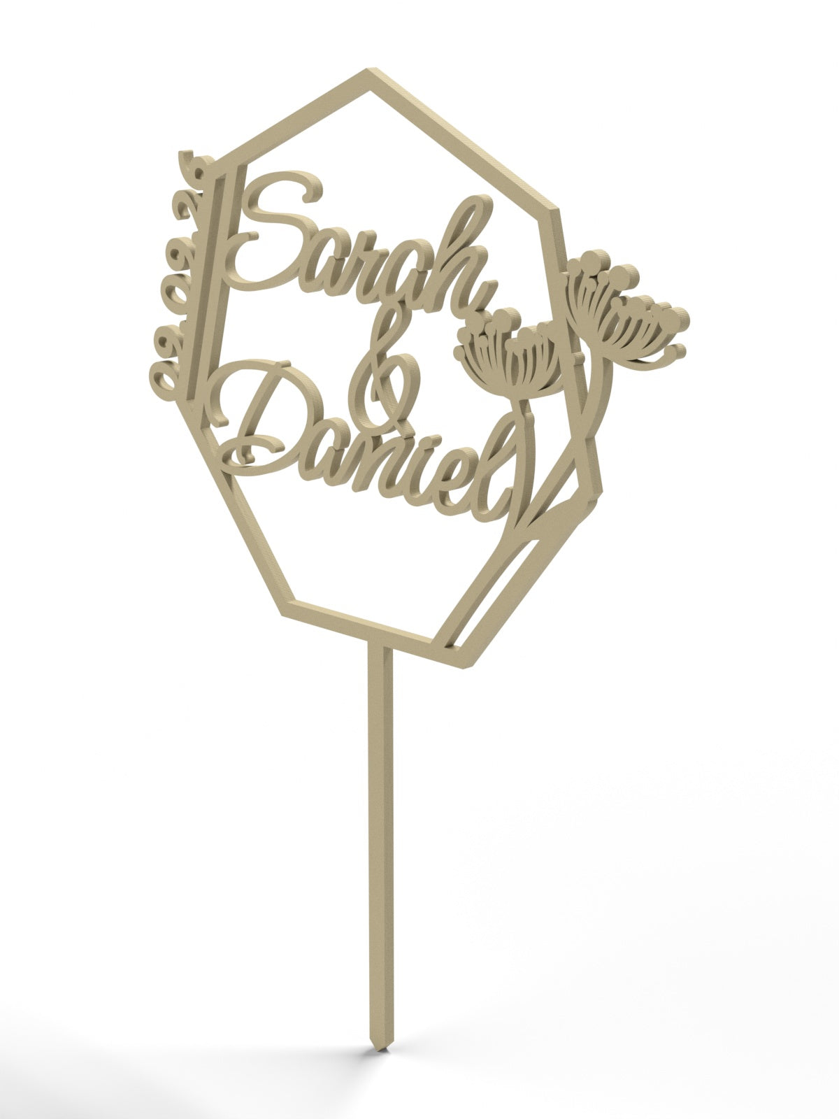 Hochzeit Cake Topper "Namen im Vieleck mit Blüten" Personalisiert - Happy Bumblebee