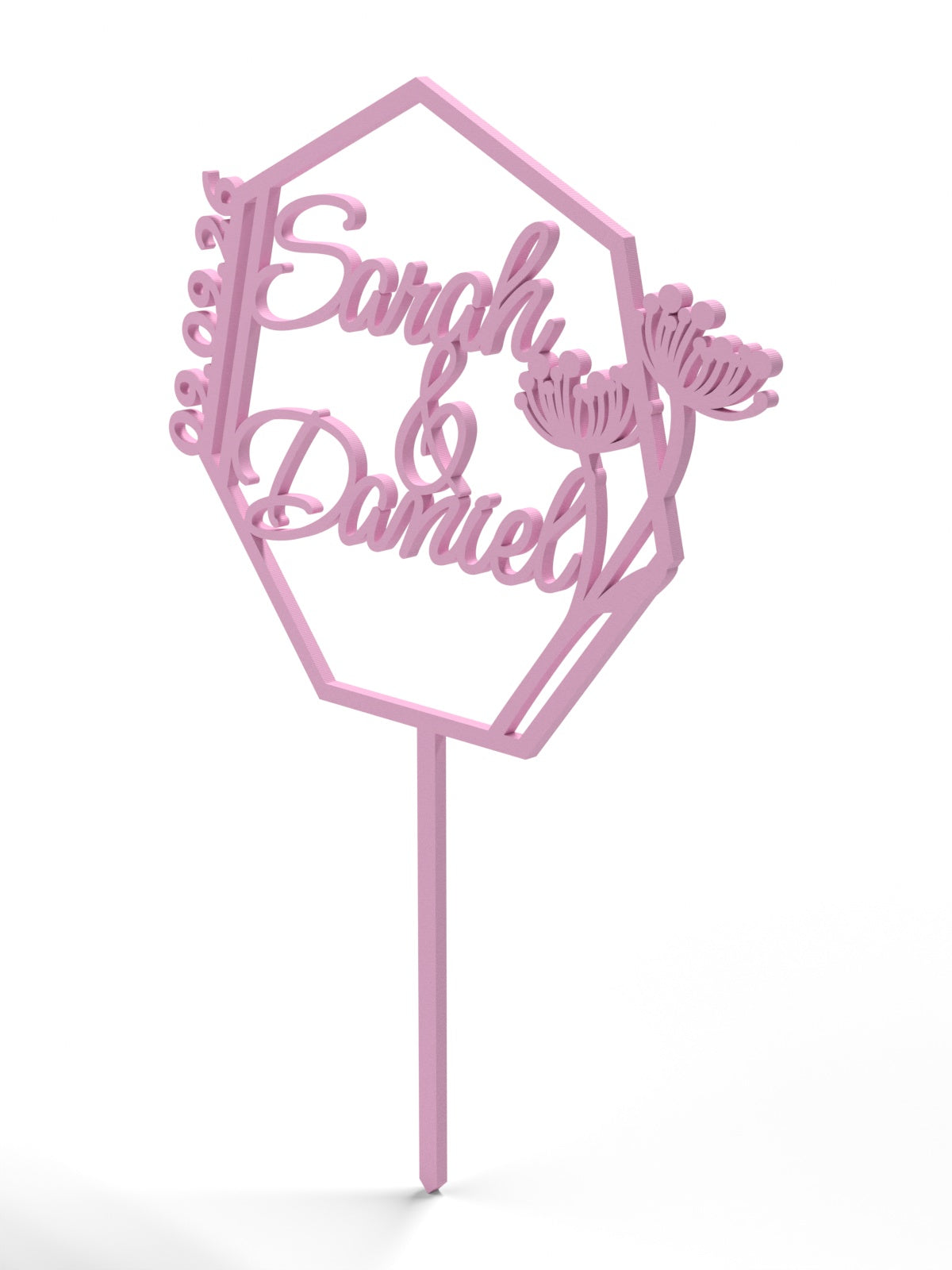 Hochzeit Cake Topper "Namen im Vieleck mit Blüten" Personalisiert - Happy Bumblebee