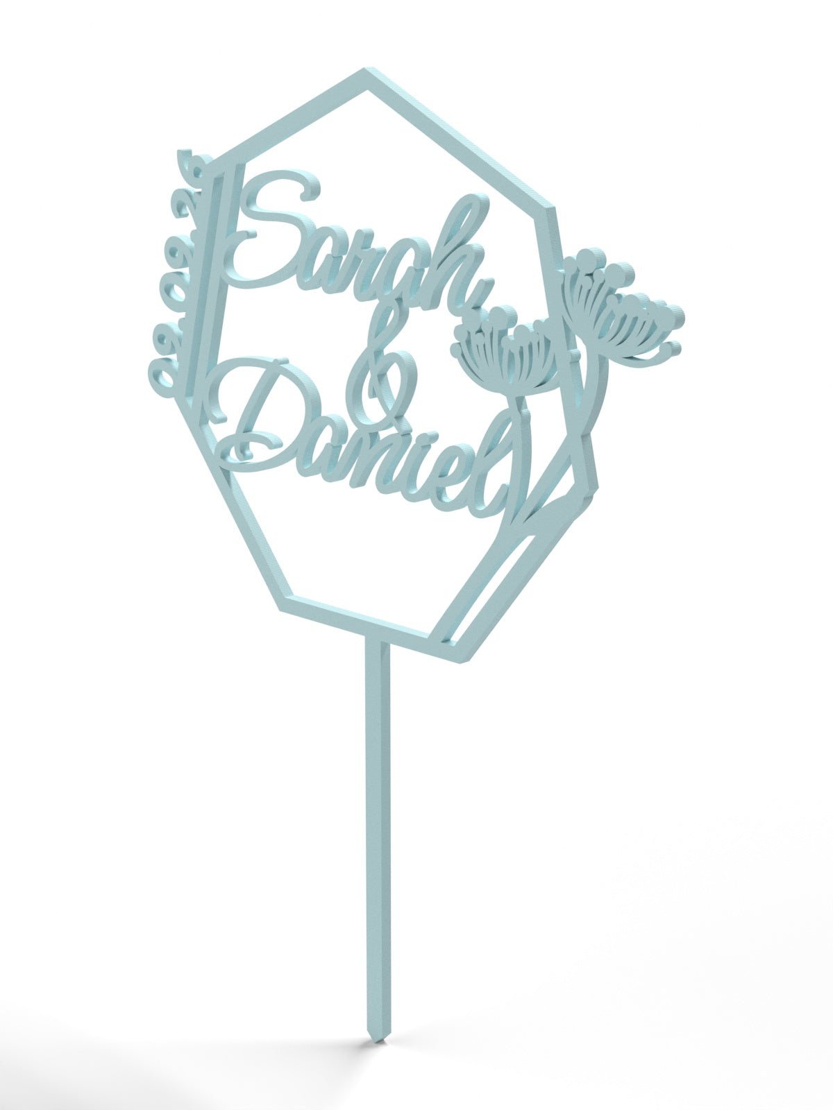 Hochzeit Cake Topper "Namen im Vieleck mit Blüten" Personalisiert - Happy Bumblebee