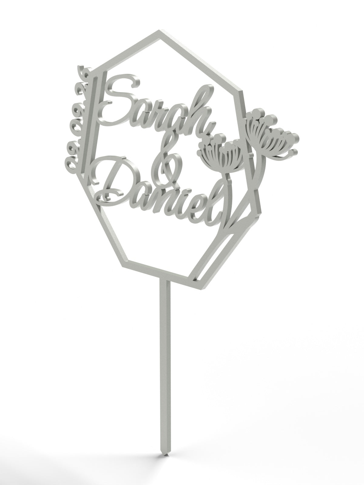 Hochzeit Cake Topper "Namen im Vieleck mit Blüten" Personalisiert - Happy Bumblebee