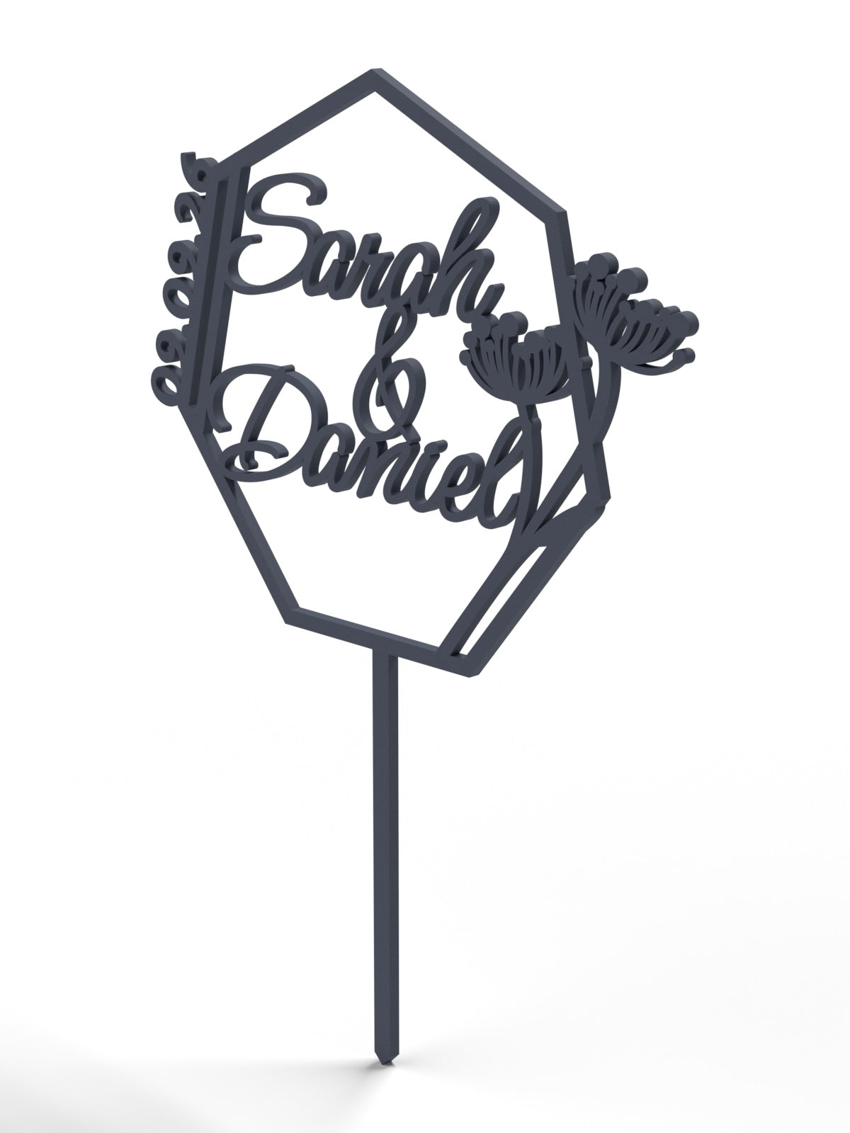 Hochzeit Cake Topper "Namen im Vieleck mit Blüten" Personalisiert - Happy Bumblebee