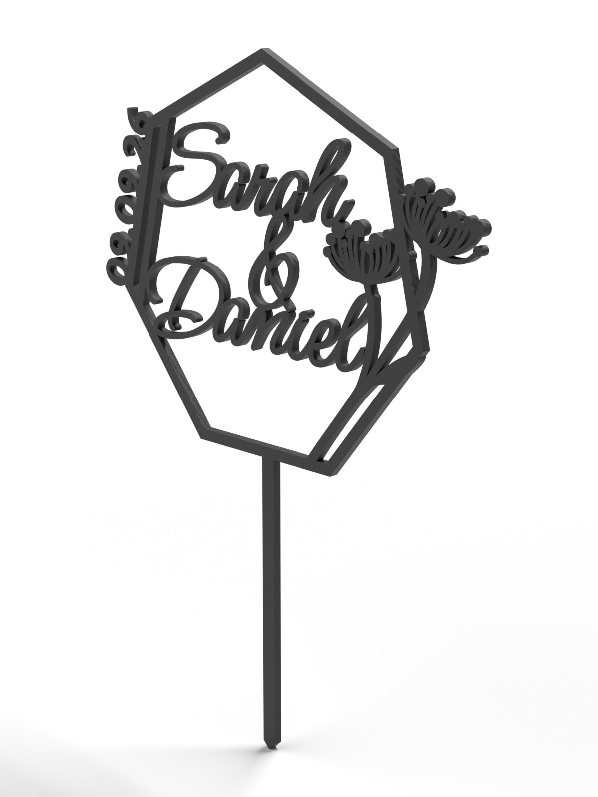 Hochzeit Cake Topper "Namen im Vieleck mit Blüten" Personalisiert - Happy Bumblebee