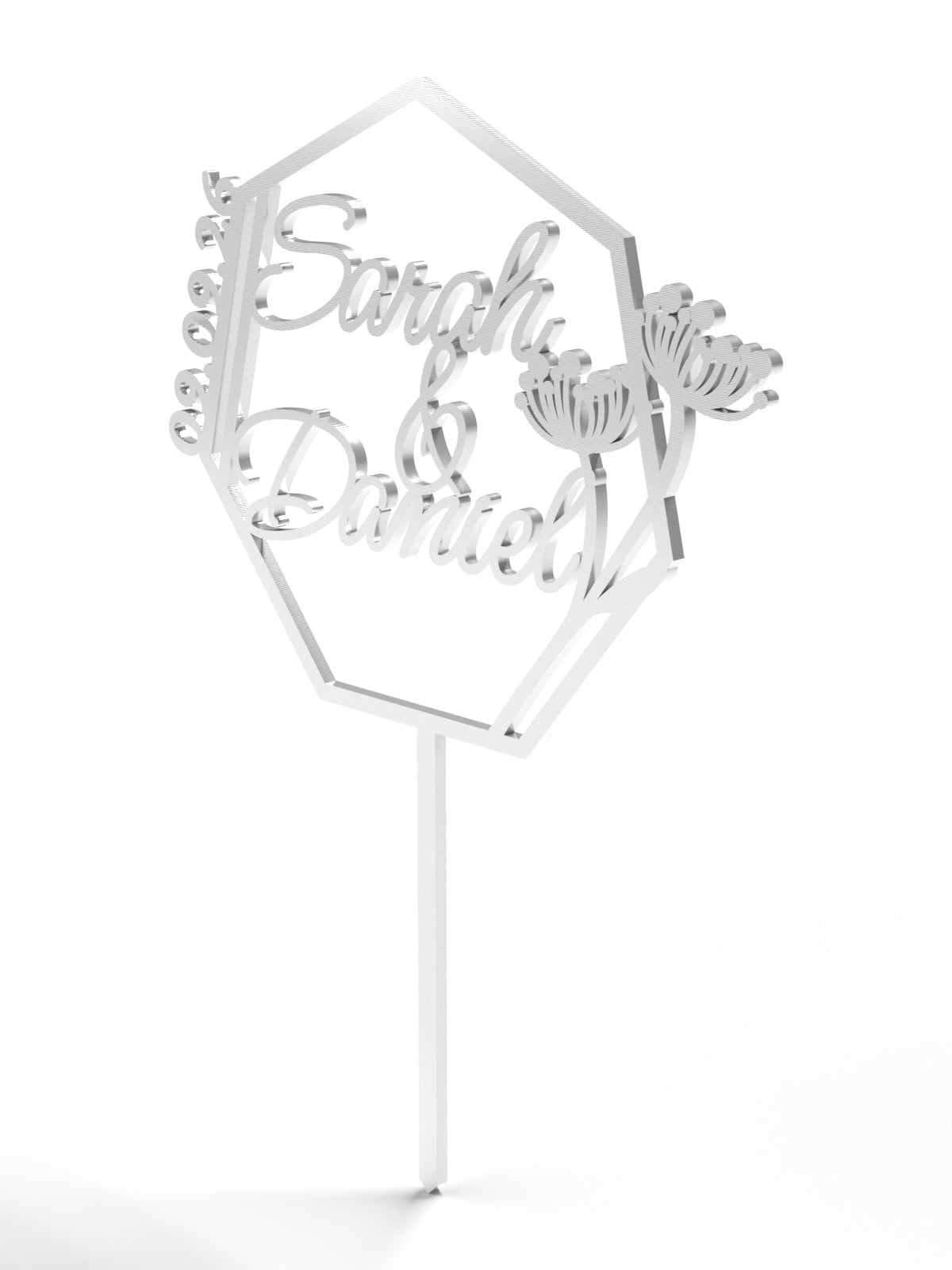 Hochzeit Cake Topper "Namen im Vieleck mit Blüten" Personalisiert - Happy Bumblebee