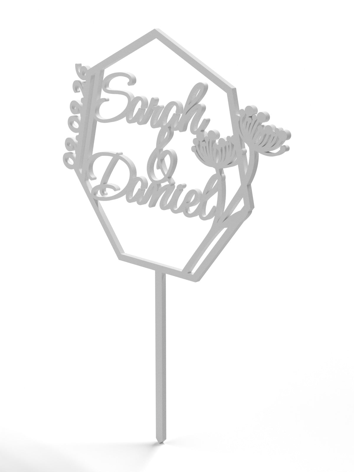 Hochzeit Cake Topper "Namen im Vieleck mit Blüten" Personalisiert - Happy Bumblebee