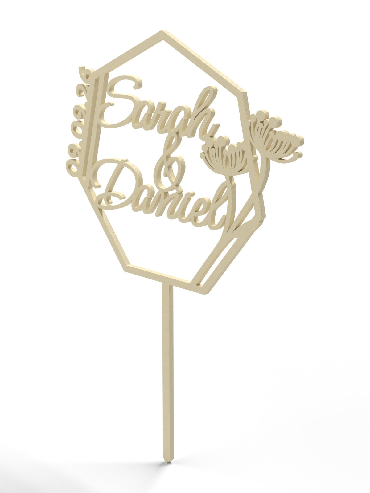 Hochzeit Cake Topper "Namen im Vieleck mit Blüten" Personalisiert - Happy Bumblebee
