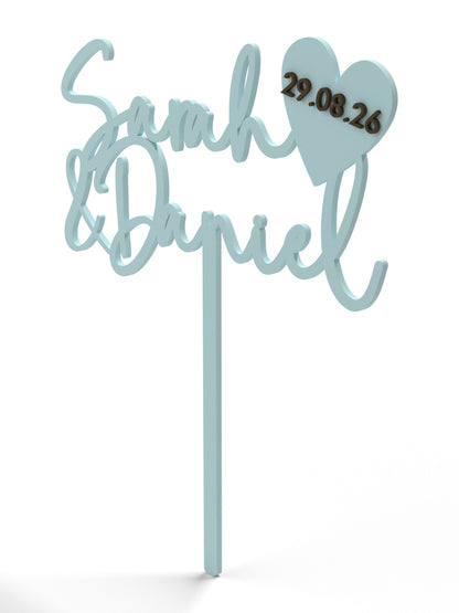 Hochzeit Cake Topper "Namen mit Datumsherz" Personalisiert - Happy Bumblebee