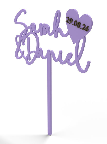 Hochzeit Cake Topper "Namen mit Datumsherz" Personalisiert - Happy Bumblebee