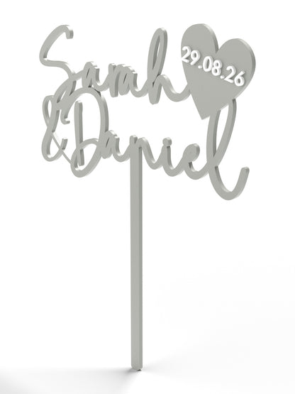 Hochzeit Cake Topper "Namen mit Datumsherz" Personalisiert - Happy Bumblebee